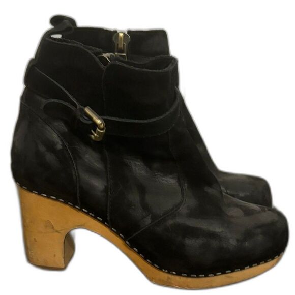 Woodies by Jeffrey Campbell Black Leather Platform Leather Heeled Bootie 7.5M - Picture 1 of 10